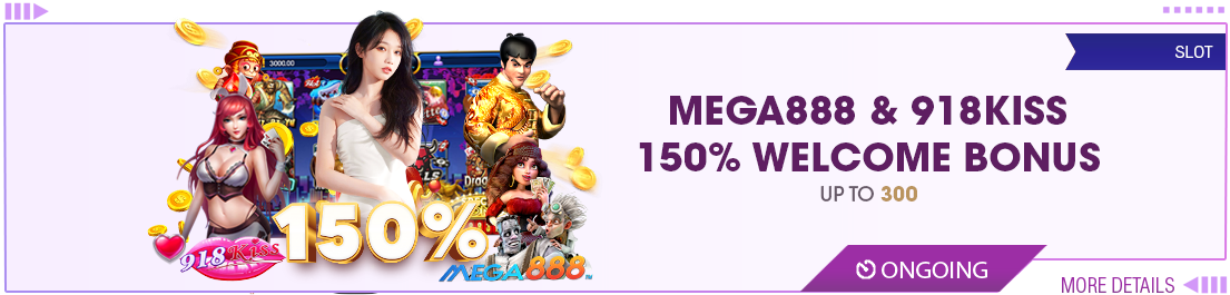 WABO Mega888 & 918Kiss 150% Welcome Bonus promotion banner